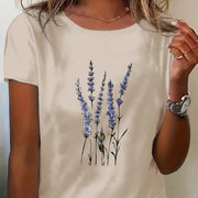 Floral Print Crew Neck T-Shirt – Soft Cotton, Casual & Chic