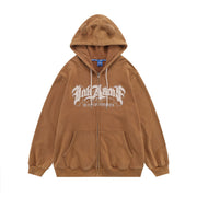 Handdrawn Letter Loose Long Sleeve Zip Cardigan Hoodie