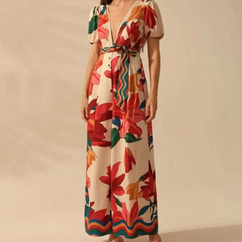 Women's Floral V-Neck Wide-Leg Jumpsuit