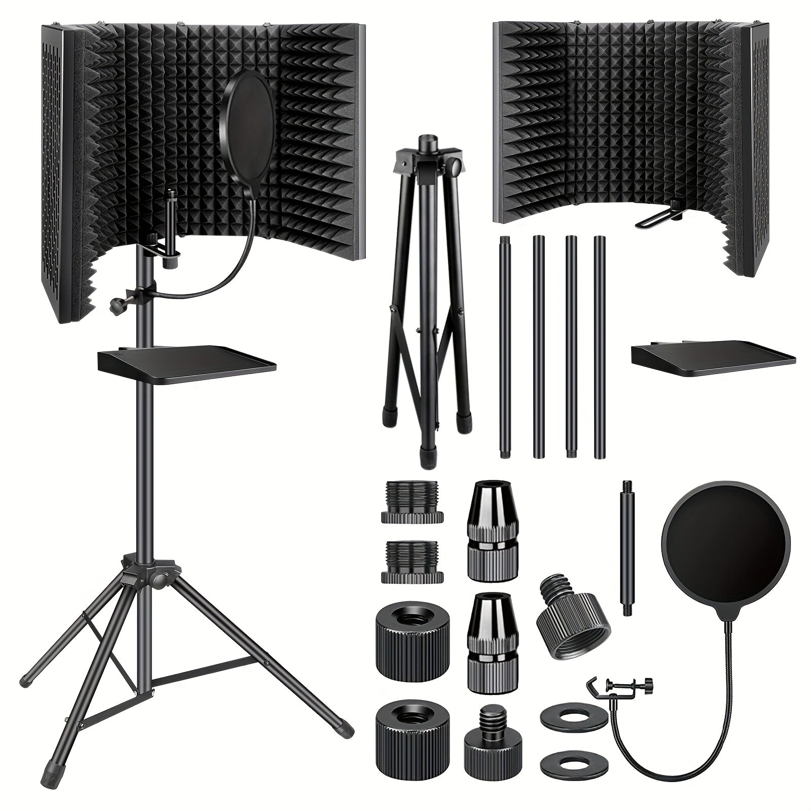 Professional Studio Microphone Soundproof Cover Set with Tray Pop Filter and High‑Density Foam – Compatible with Condenser Microphones (Includes Bracket)