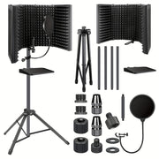 Professional Studio Microphone Soundproof Cover Set with Tray Pop Filter and High‑Density Foam – Compatible with Condenser Microphones (Includes Bracket)