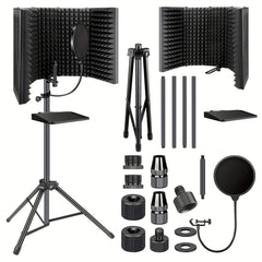 Professional Studio Microphone Soundproof Cover Set with Tray Pop Filter and High‑Density Foam – Compatible with Condenser Microphones (Includes Bracket)