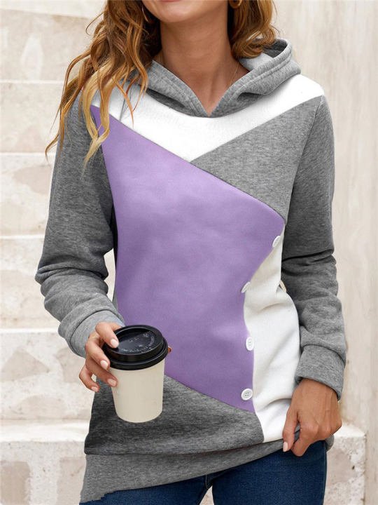 Color Block Fleece Hooded Sweatshirt for Women