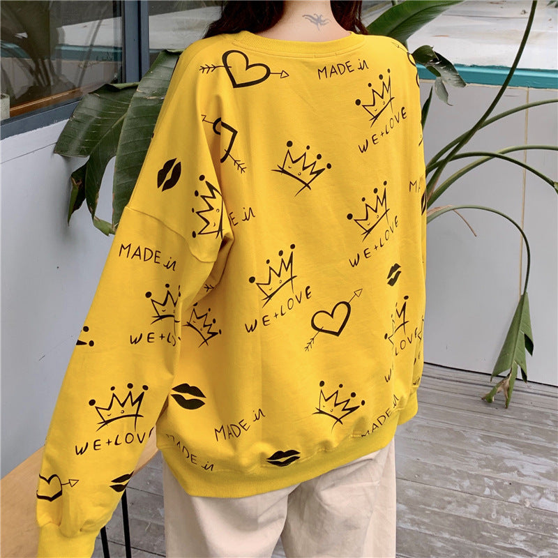 Grafiti Print Oversized Long Sleeve Sweatshirt