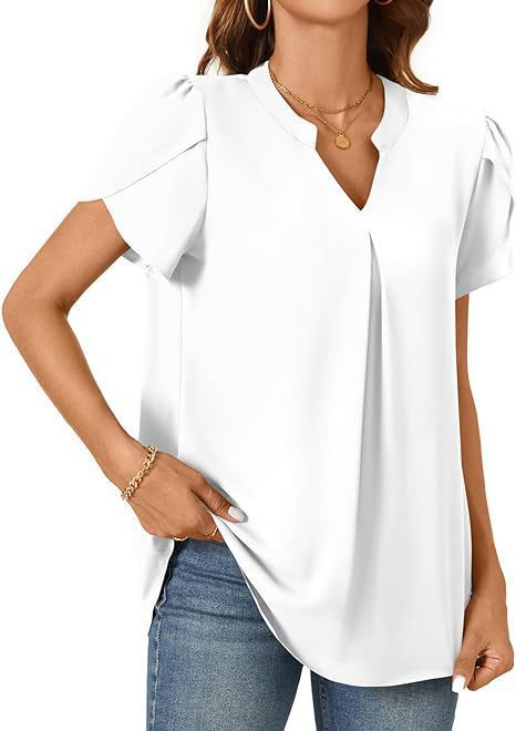 Chic V-Neck Petal Sleeve Loose Blouse for Women