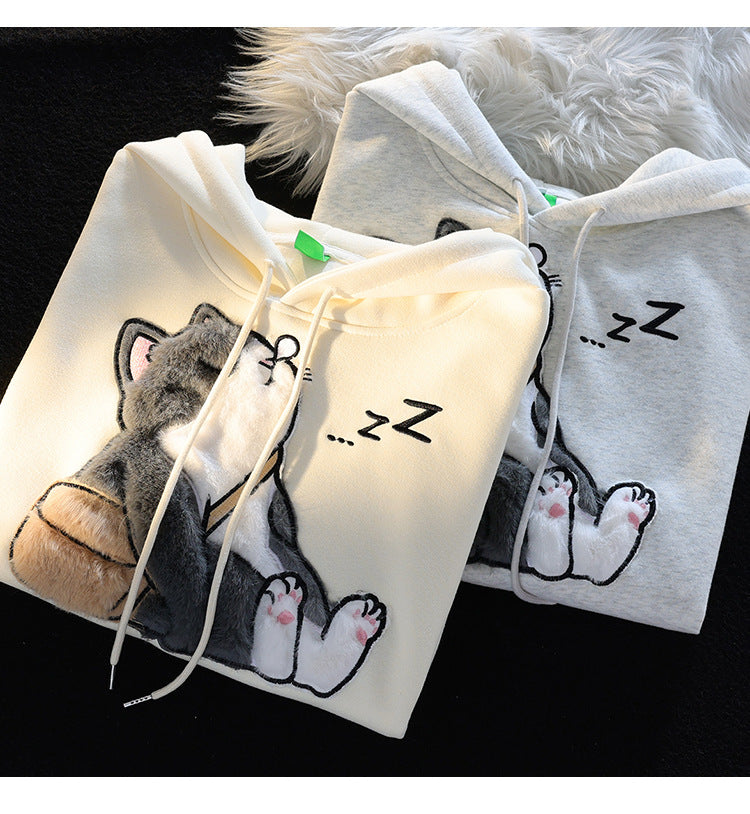Cozy Flocked Ragdoll Couple's Hooded Sweater Jacket
