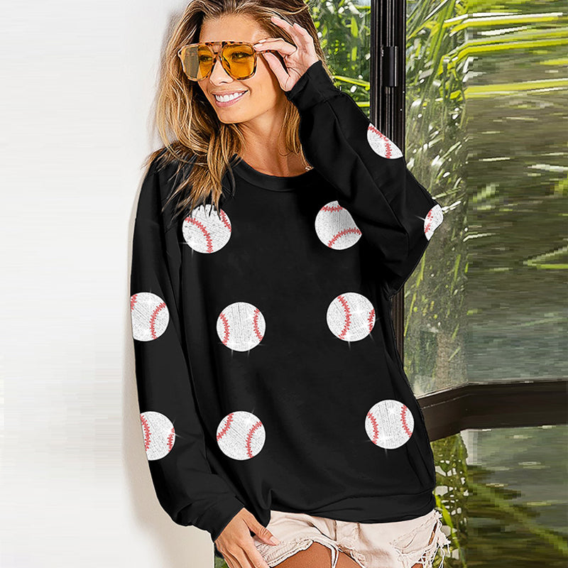 Sequin Baseball Long Sleeve Sweater for Women
