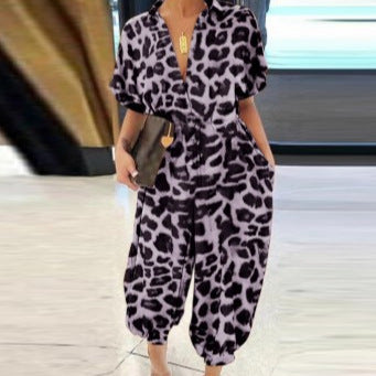 Retro Women's Short-Sleeve Casual Button Jumpsuit