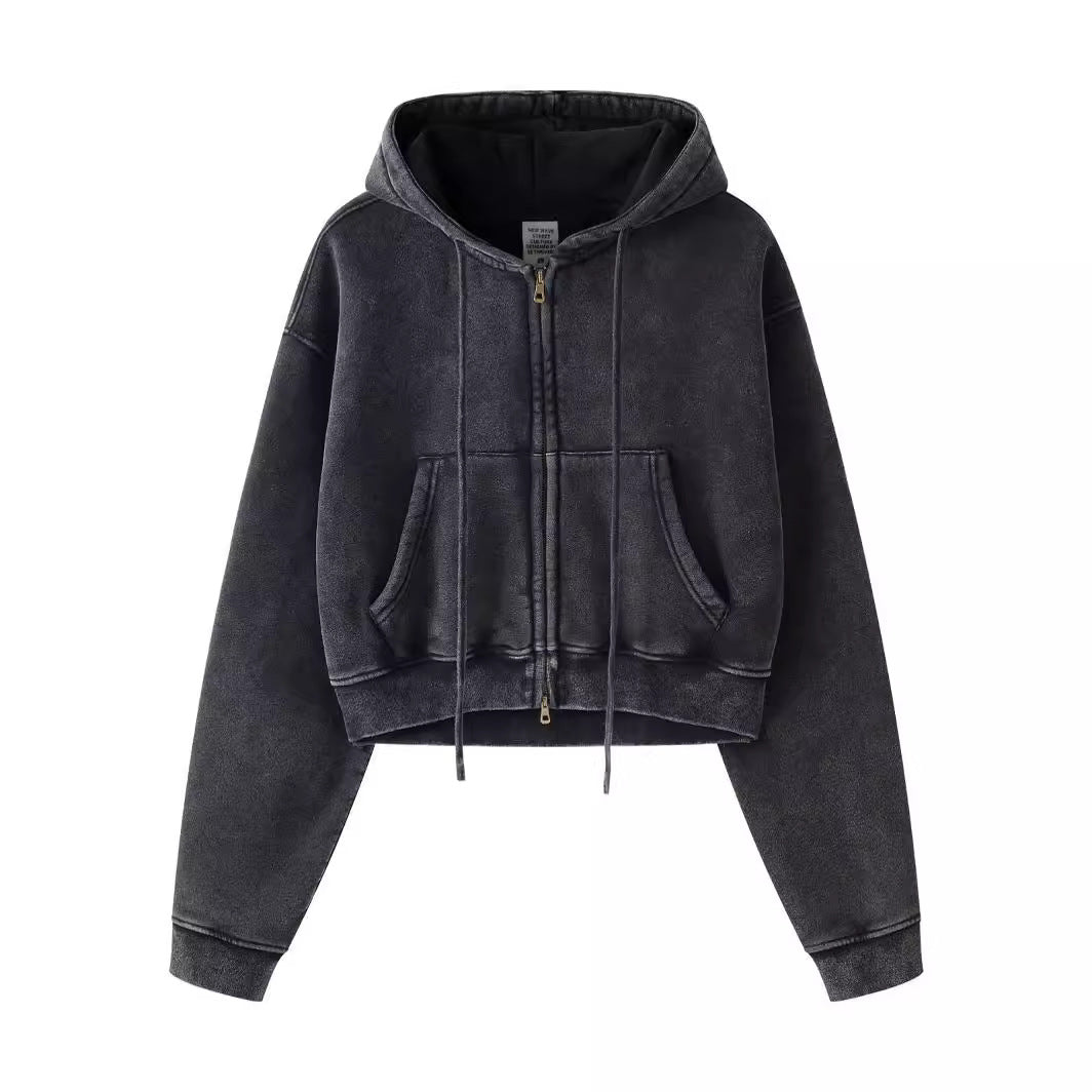 Retro Color Block Zip Hooded Sweater