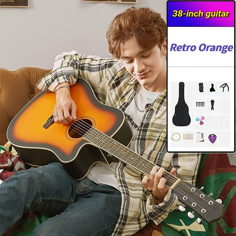 38‑Inch Solid Wood Entry‑Level Acoustic Guitar – Folk Style with Full Accessory Set