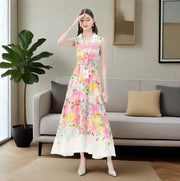 Sleeveless Slim-fit Lace Floral-print Maxi Dress