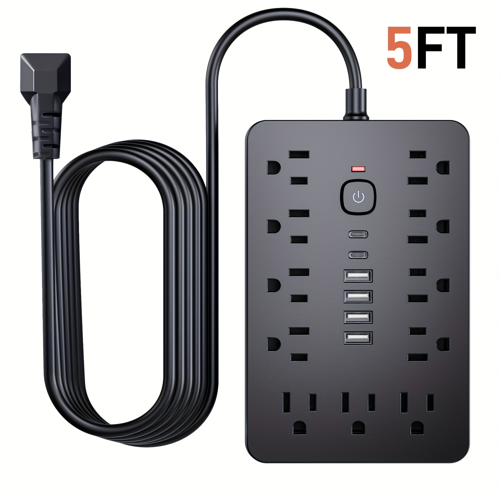 17‑In‑1 Surge Protector Power Strip with 11 AC Outlets, 4 USB‑A, 2 USB‑C Ports and 5 ft/10 ft Extension Cord