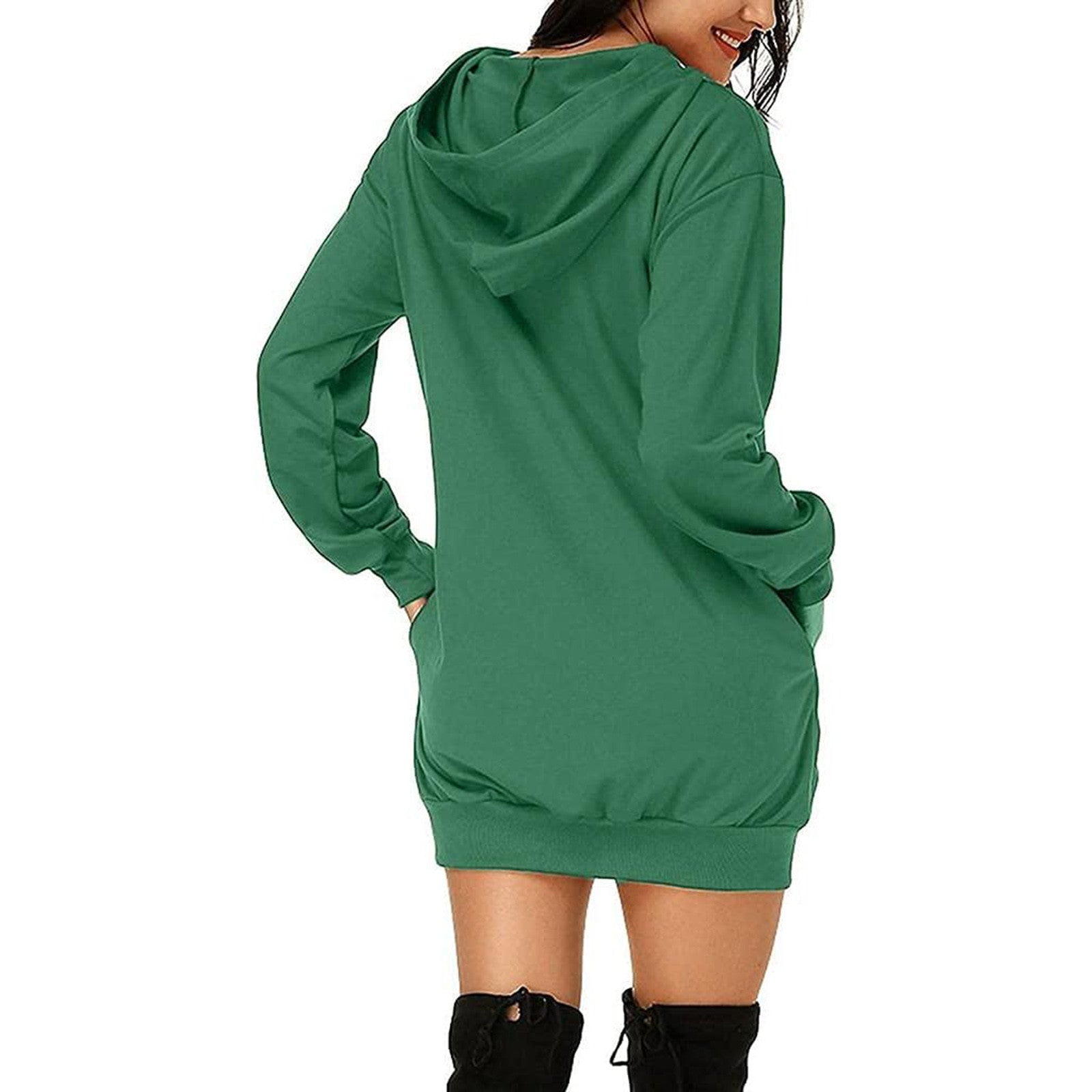 Women's Printed Mid-length Pocket Hooded Long Sleeve Sweater