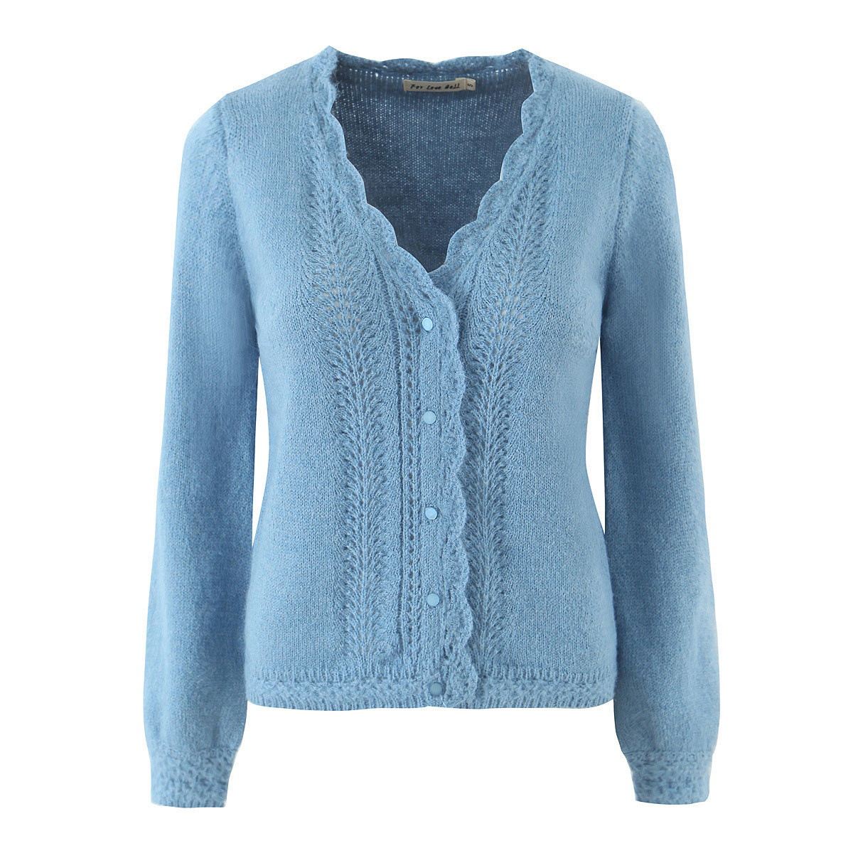 Crocheted Puff Sleeve Knitted Cardigan