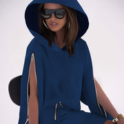 Black Plus Size Hooded Sweatshirt with Zipper and Pockets