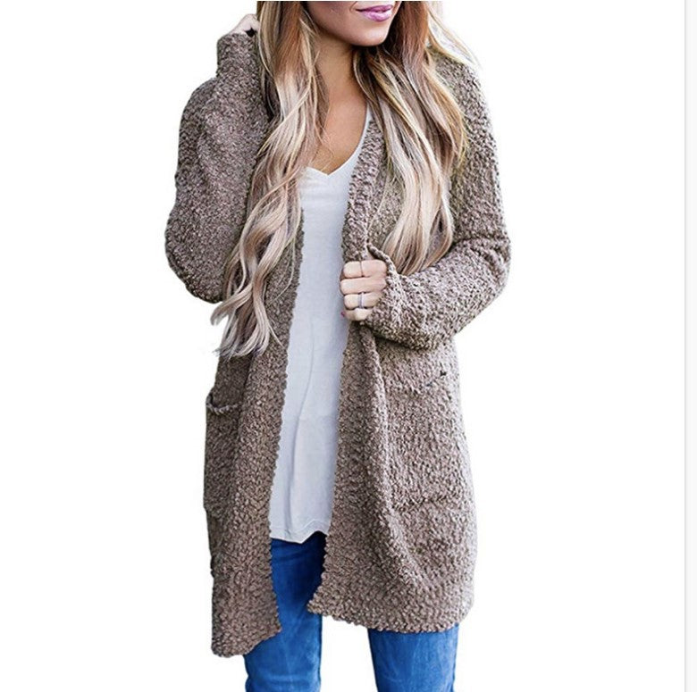 Cozy Fleece Double-Pocket Knit Cardigan Sweater