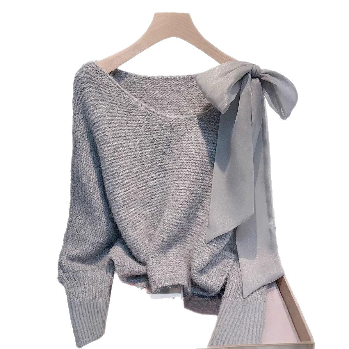 Lace-up Bow Knit Sweater Loose-fitting Cozy Top