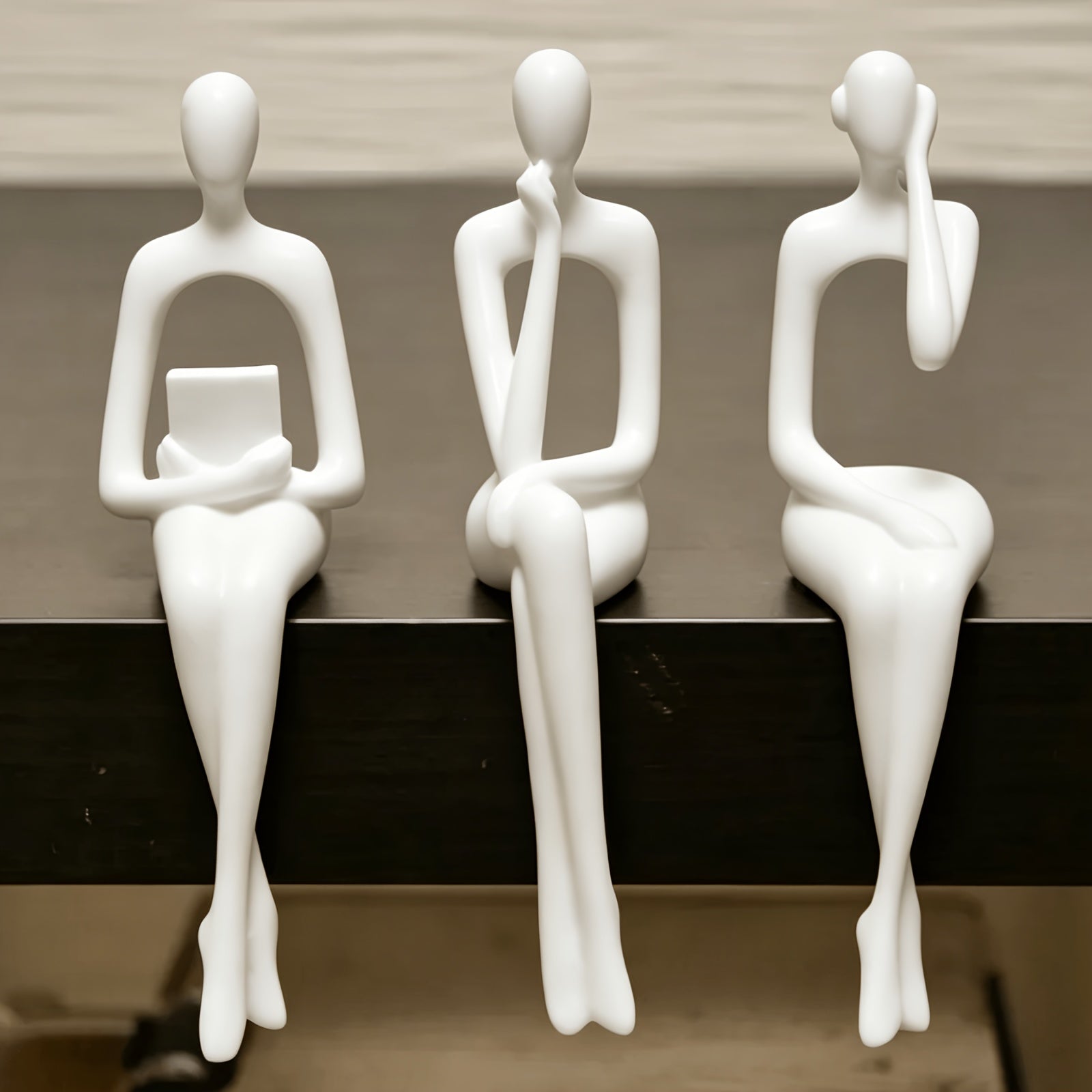 Set of 3 abstract 3D printed figure statues for home decor