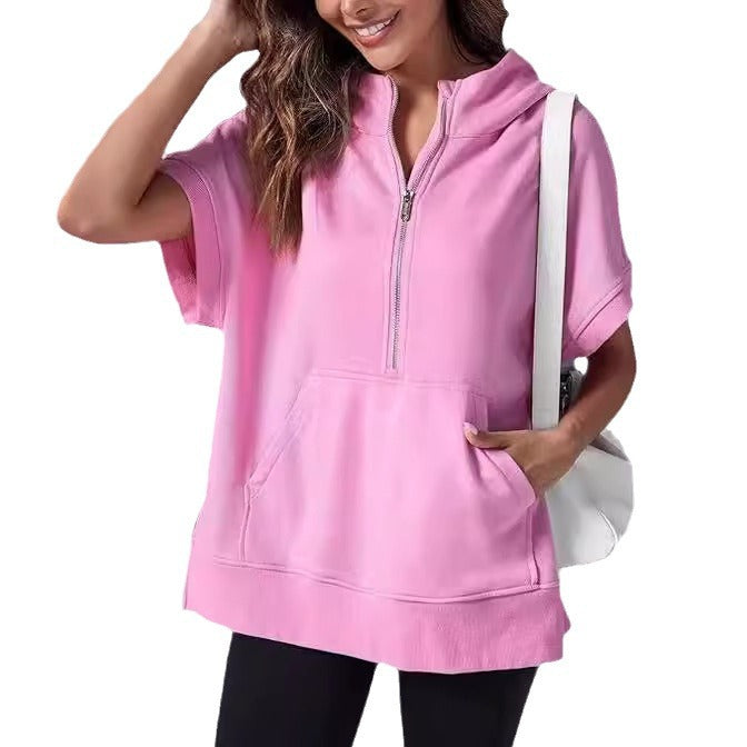 Women's Short-Sleeve Hooded Pullover Sweater