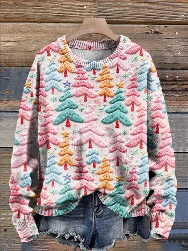 Women's Plus Size Printed Round Neck Casual Sweater