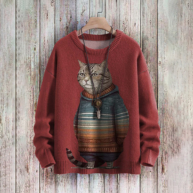 Chic Abstract Print Drop-Shoulder Casual Women's Sweater
