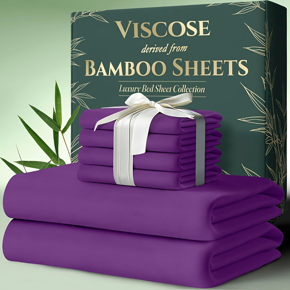 6pcs Bamboo Cooling Bed Sheets Sets Queen Size - Ultra Soft & Luxuriously Cooling for Hot Sleepers, 17" Deep Pocket, Double Stitching, Christmas Decorations Perfect for Christmas Gift - Queen Bed S...