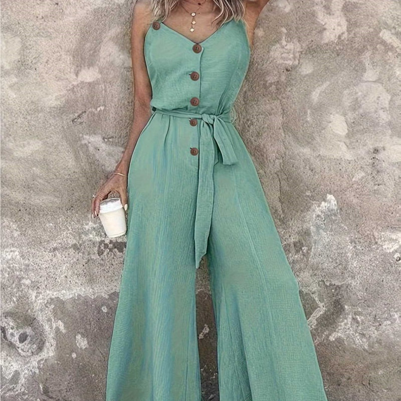 Women's Casual Wide-Leg Drawstring Jumpsuit