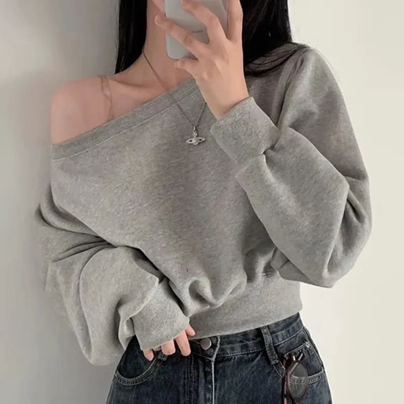 Thin Bottoming Shirt Off-shoulder Loose Casual Top