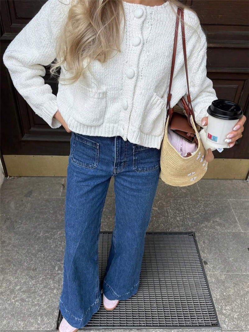 Women's Colorful-button Cardigan Sweater with Pockets