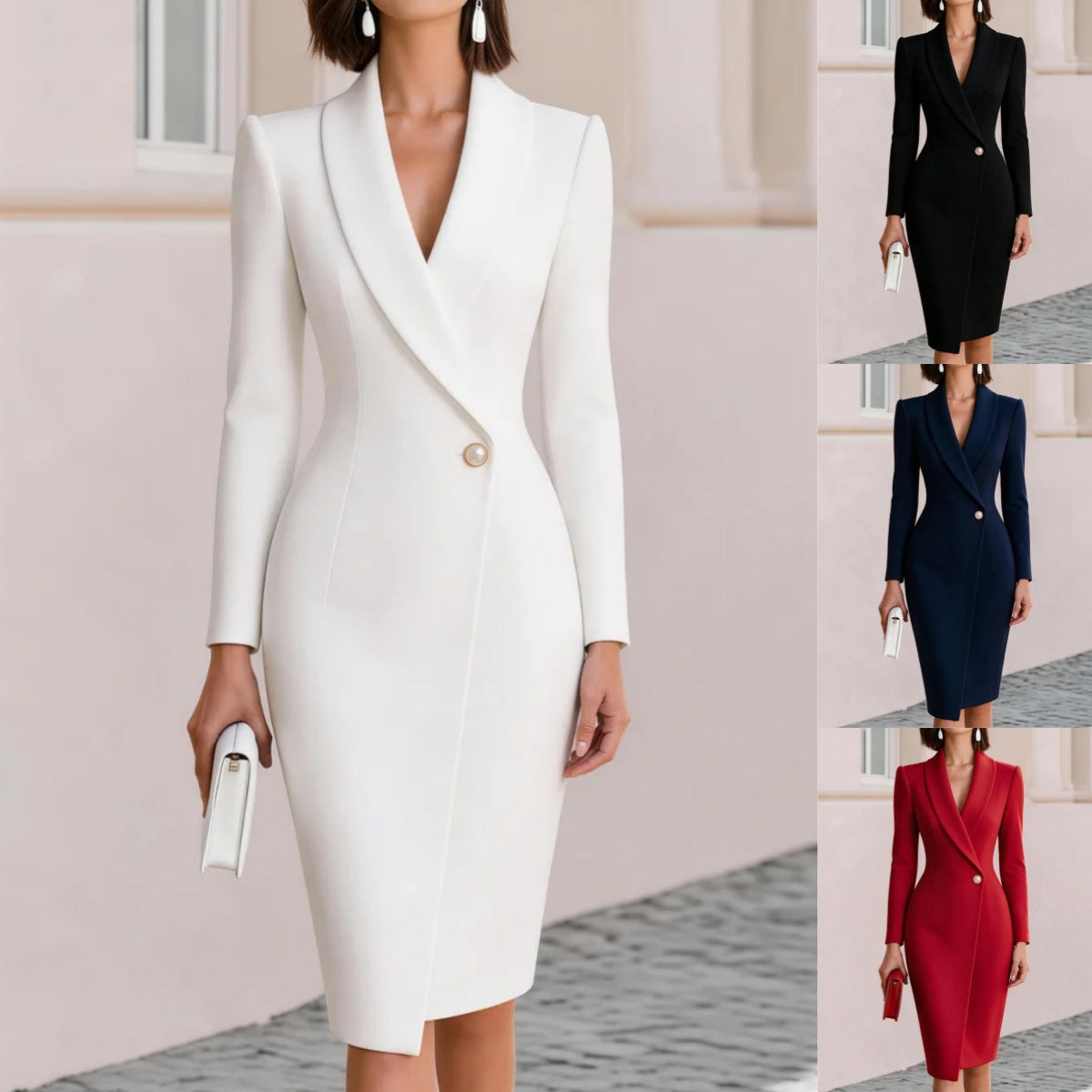 Elegant Long-Sleeve Sheath Dress for Work and Banquets