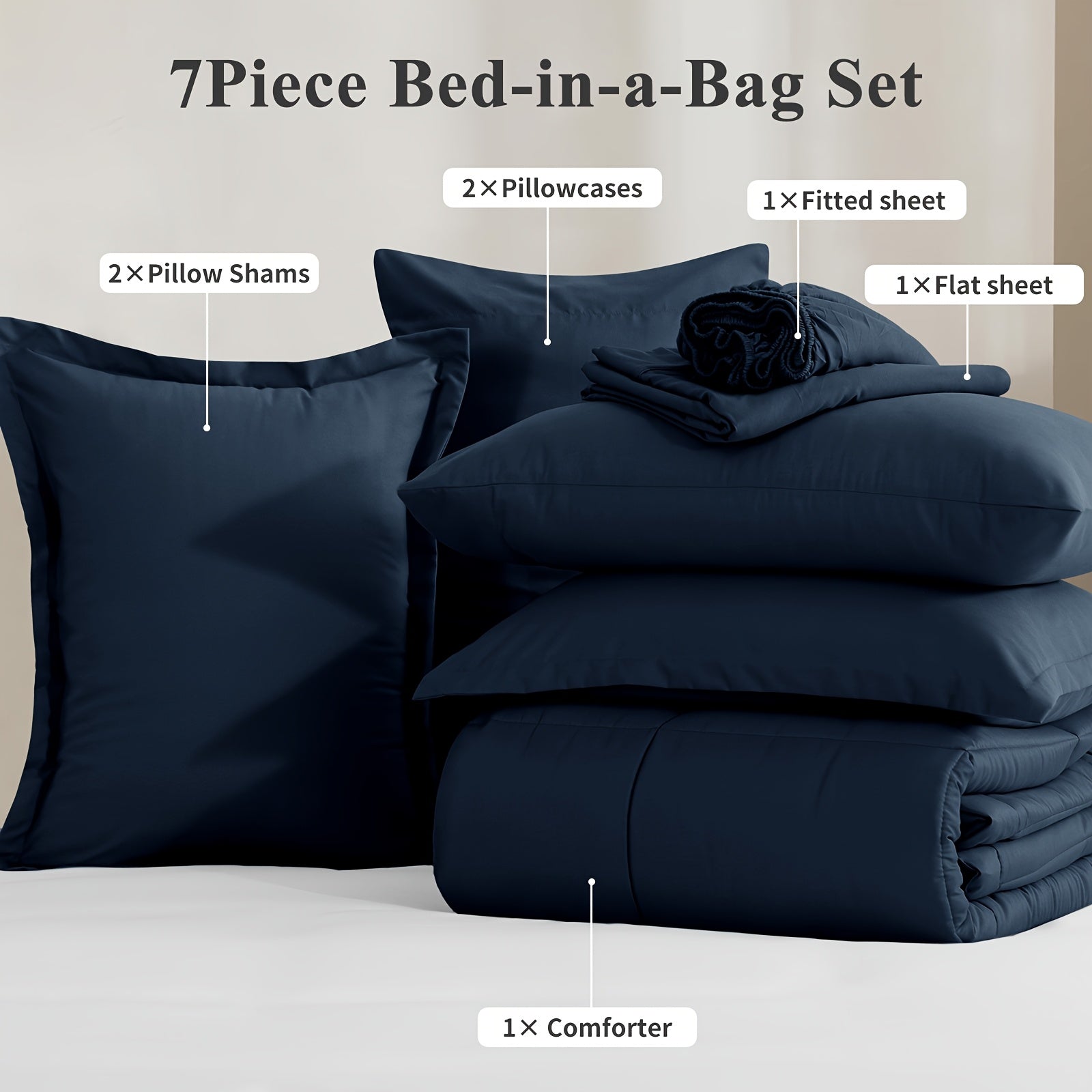 7pcs Ultra-Soft Bed In A Bag, Down Alternative Bedding Sets With All Season Quilted Comforter, Flat Sheet, Fitted Sheet, Pillowcases -Gifts For The Family And Friends