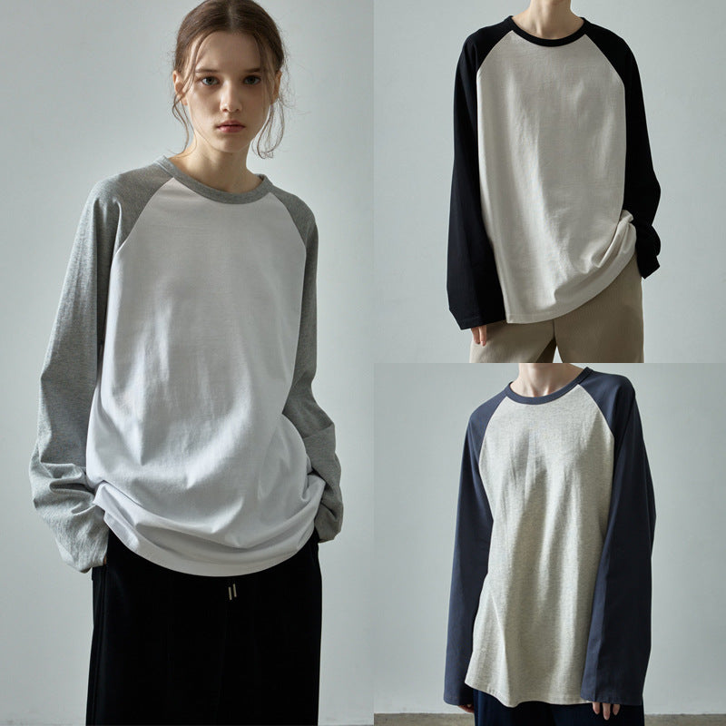 Color Block Raglan Long Sleeve Casual Pullover Sweatshirt