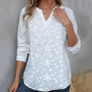 Elegant Lace Art Long Sleeve V-neck Shirt