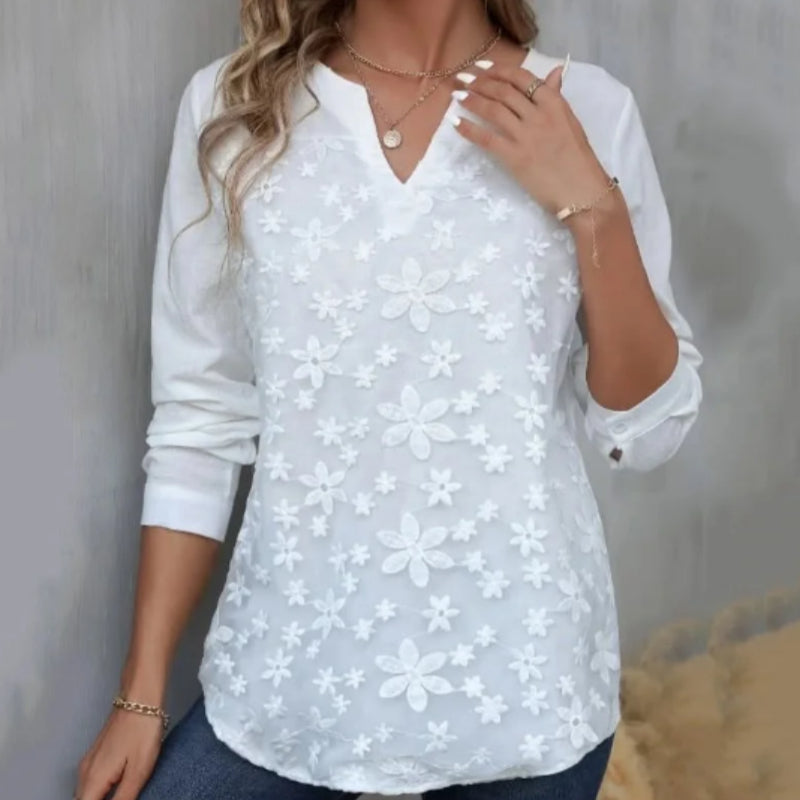 Elegant Lace Art Long Sleeve V-neck Shirt