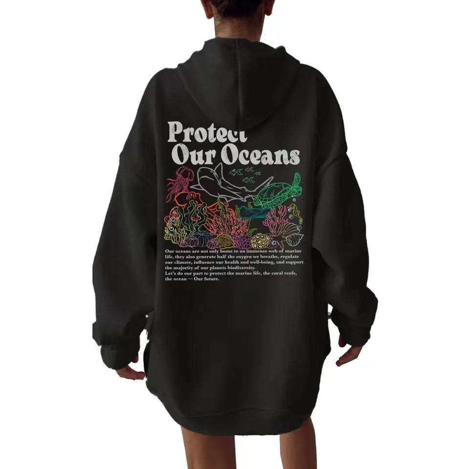 Protect Our Oceans Women's Loose Graphic Hoodie
