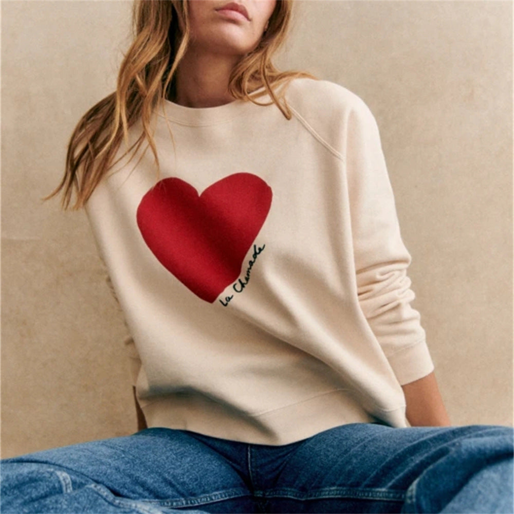 Cozy Heart Print Loose Fit Sweatshirt