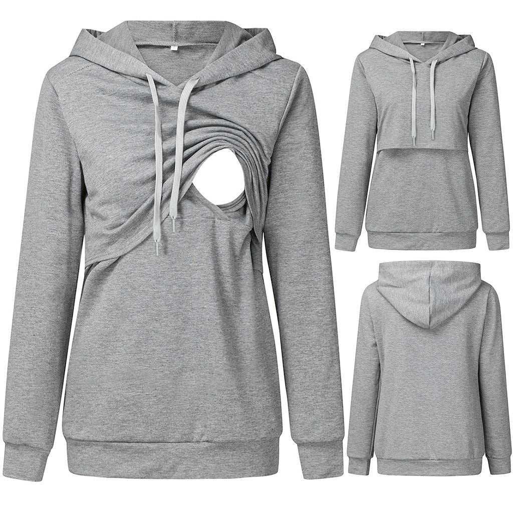 Comfy Solid Color Nursing Hoodie for Expectant & New Moms
