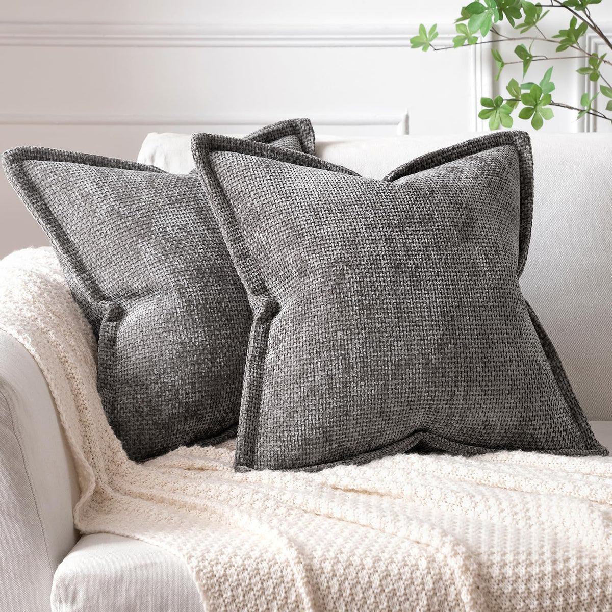 Cross-Checkered Trim Throw Pillow - Soft Down Fill