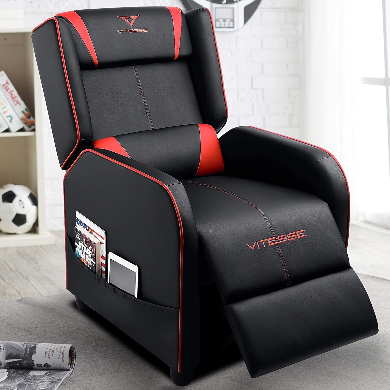 Ergonomic Gaming Recliner Chair – Racing Style Single Faux‑Leather Sofa