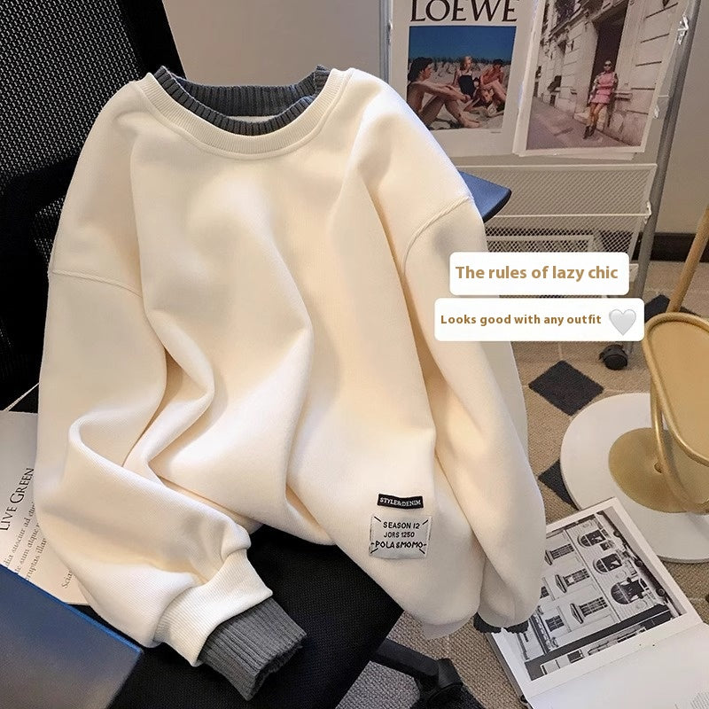 Cozy Fleece-Lined Fake Two-Piece Sweatshirt