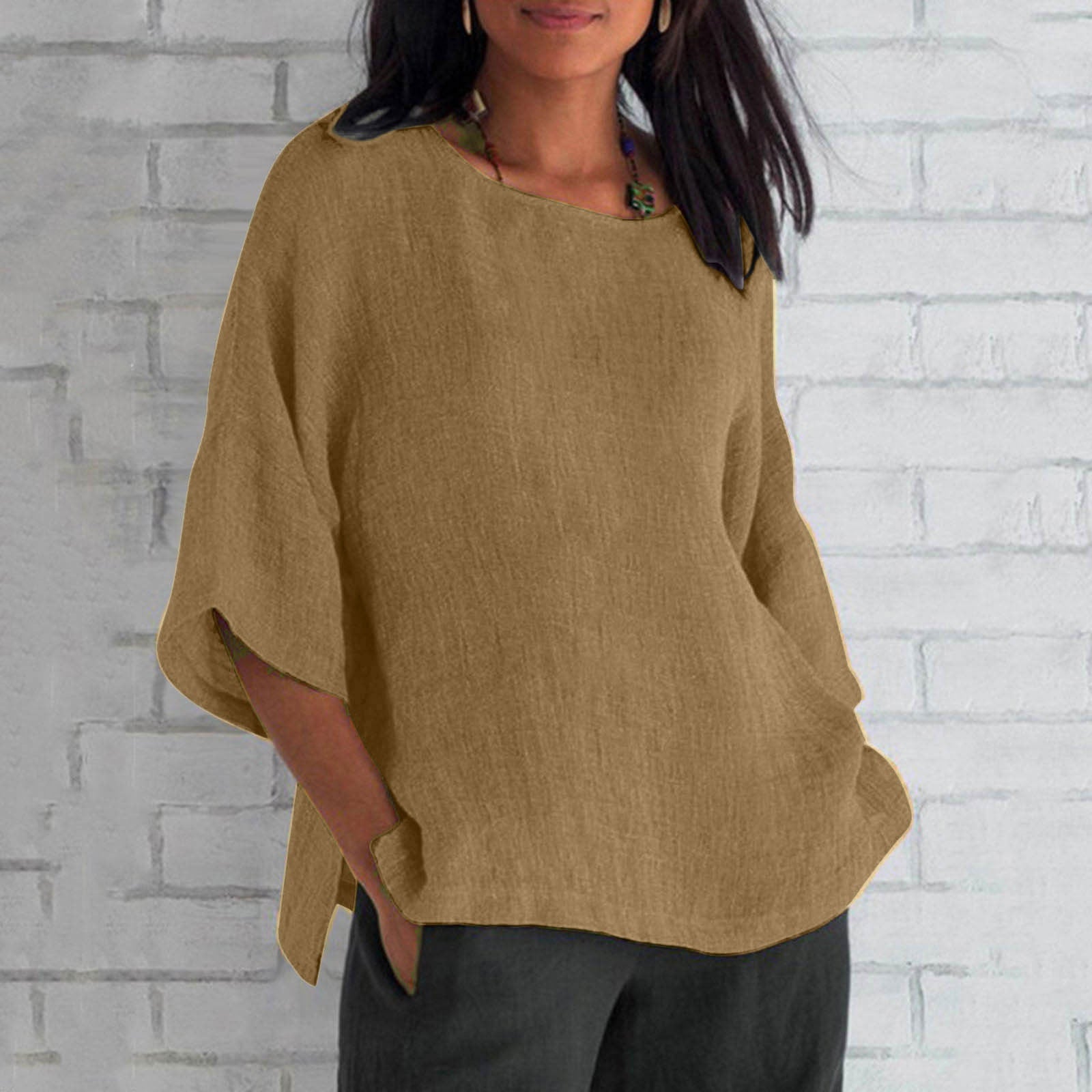 Women's Cotton Linen 3/4 Sleeve Casual Top