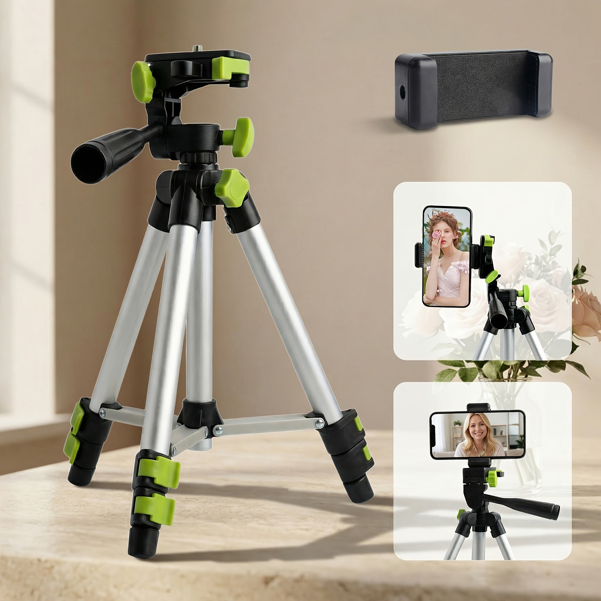 Aluminum Alloy Desktop Tripod – 25.47‑Inch (64.7 cm) Height, 1/4‑Inch Screw, Portable Travel Design for DSLR and Smartphone