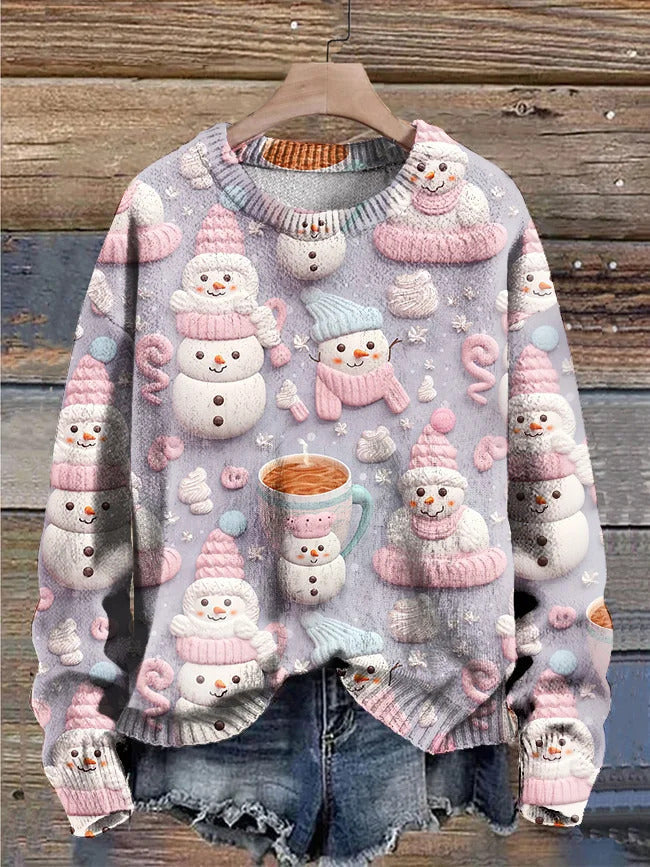 Women's Plus Size Printed Round Neck Casual Sweater