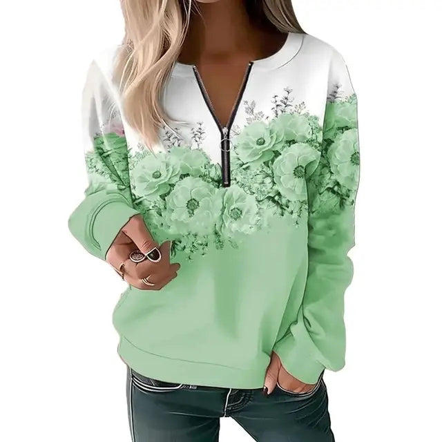 Women's Floral Zip Pullover Casual Casual Sweatshirt