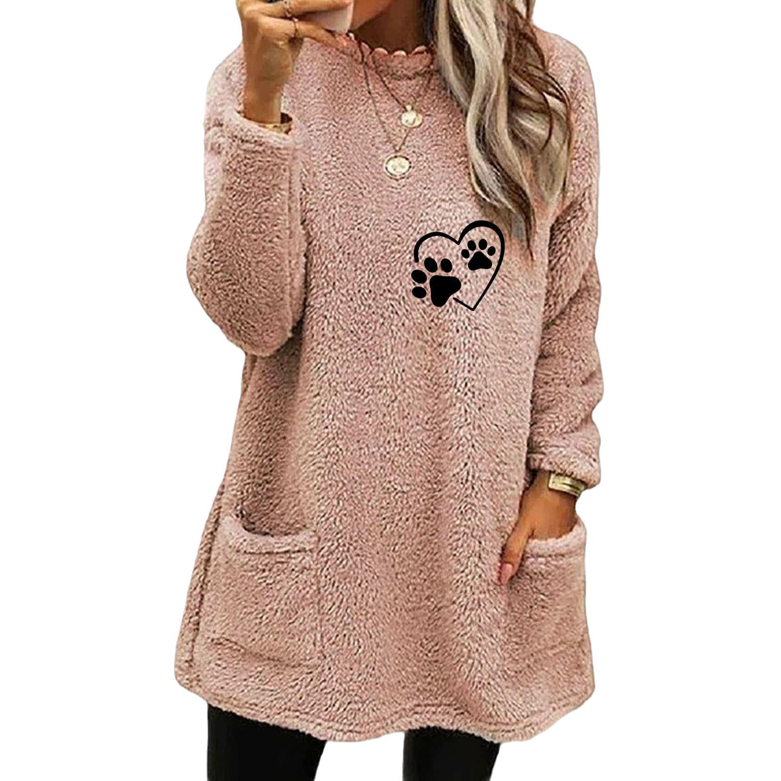 Cozy Velvet Love Print Sweatshirt for Women