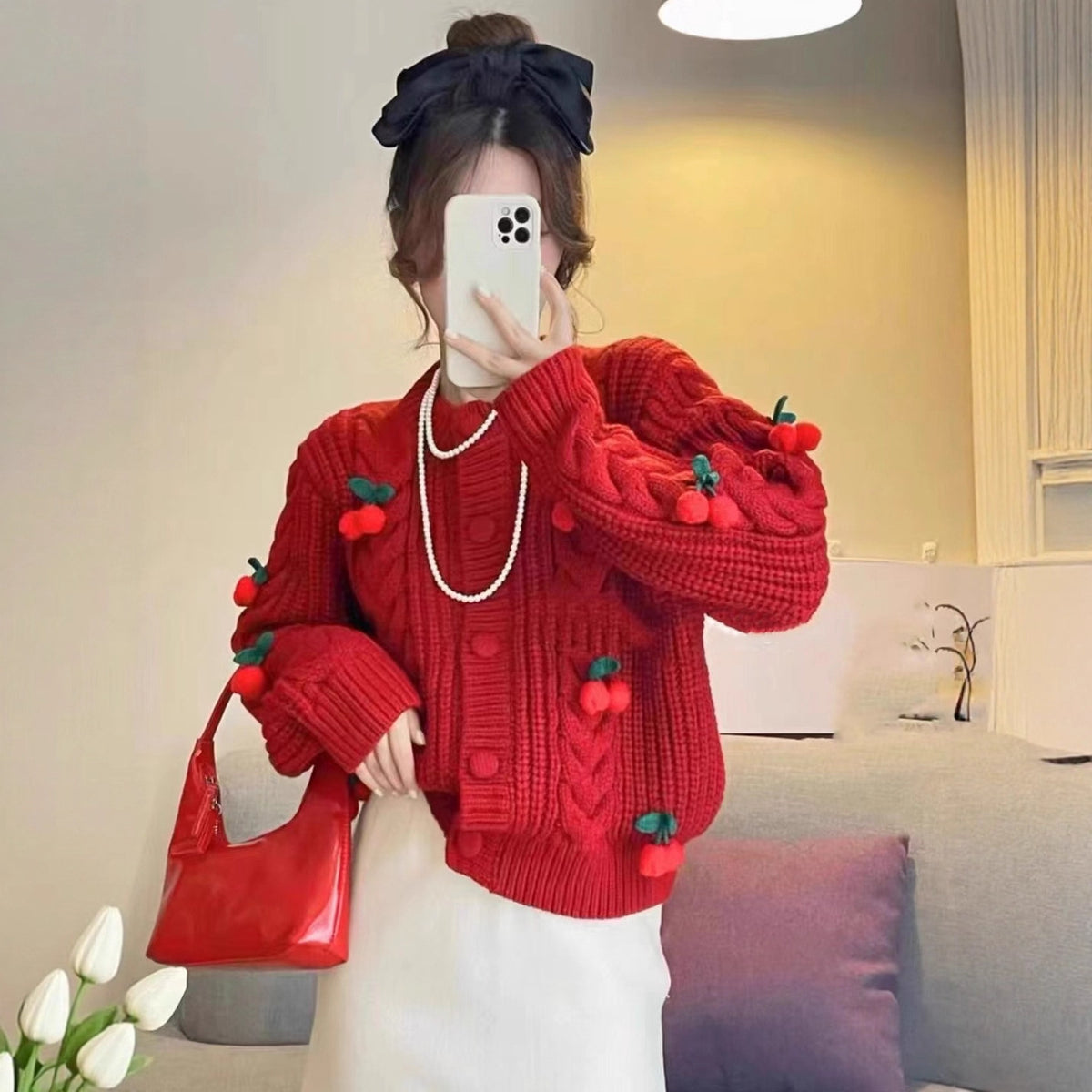 Cherry Younger Sweet Sweater Female Korean Loose and Lazy Style