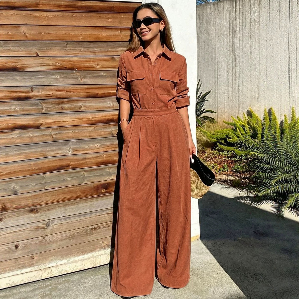 Autumn New Style Workwear-inspired Lapel Jumpsuit For Women