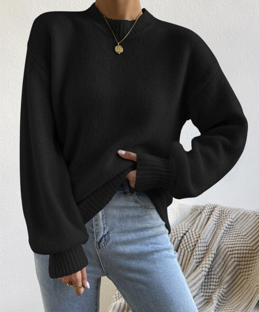 Pure Color Half Collar Leisure Pullover Sweater Women's Long-sleeved Sweater