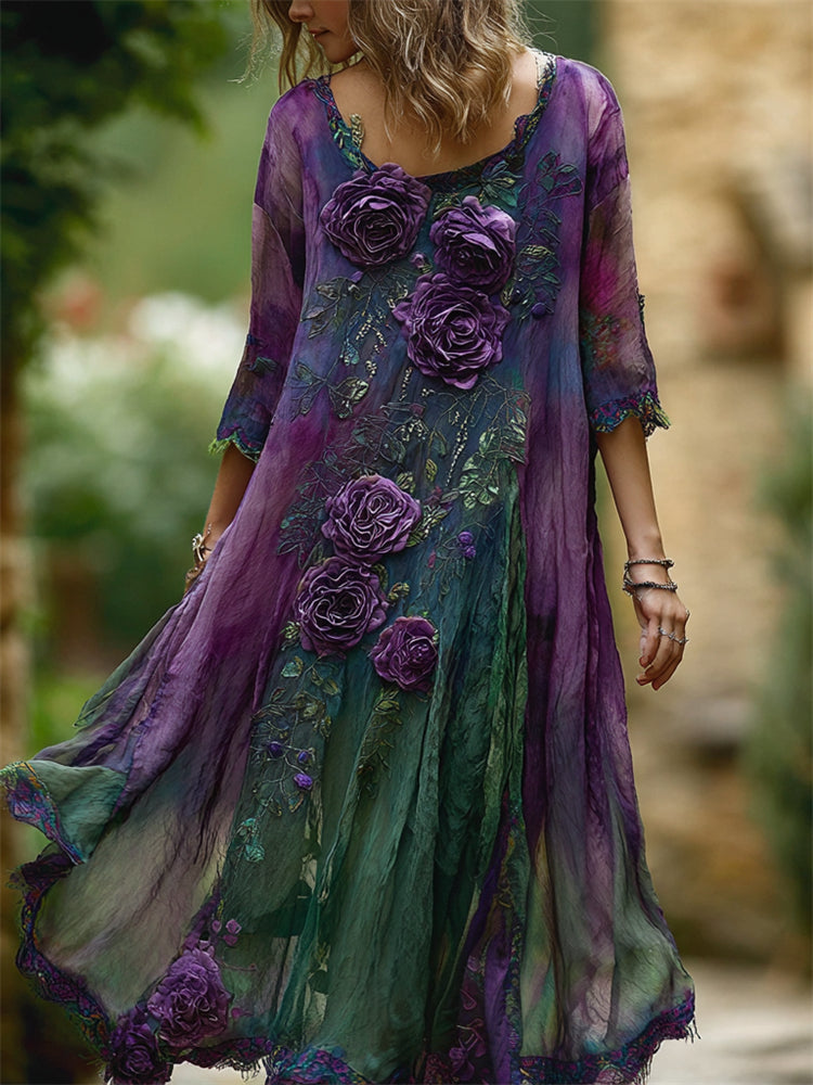 Womens Lightweight Printed Plus-size Loose-fitting Figure-flattering Maxi Dress