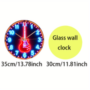 [Luminous Guitar Clock] Silent Luminous Guitar Neon LED Wall Clock 1pc | Music-Themed Home & Kitchen Decor, Perfect Valentine's Day & Anniversary Gift, Battery Operated (AA Battery Not Included), Vibrant Decor Piece, Glowing Blue Numbers, Tempered Glass